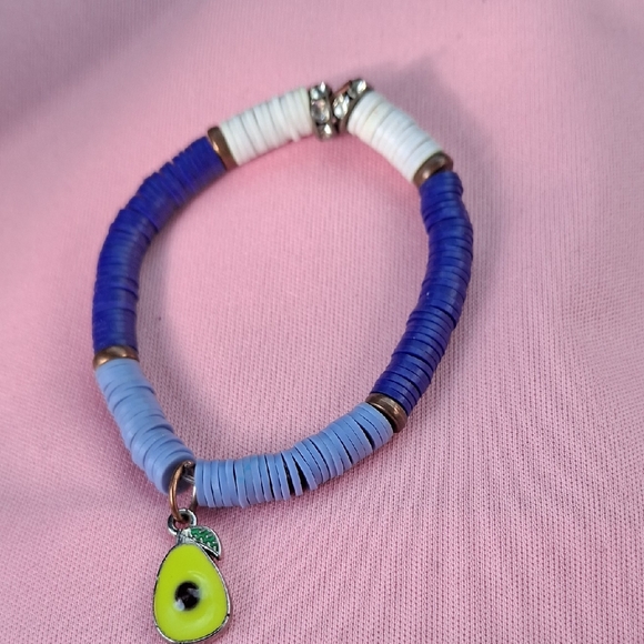 Other - Avocado Charm Beaded Bracelet in Blue, White & Lime